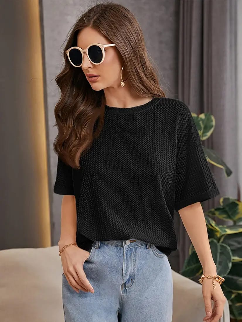 Oversized Waffle Knitted - Hot Black