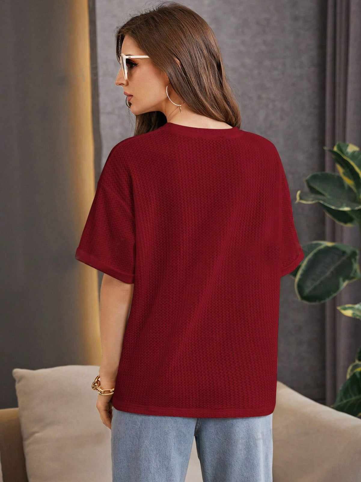 Oversized Waffle Knitted - Maroon