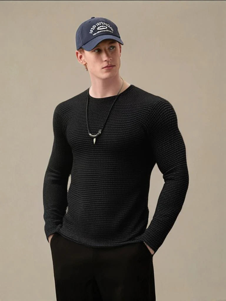 Full Sleeves Waffle Knit Black