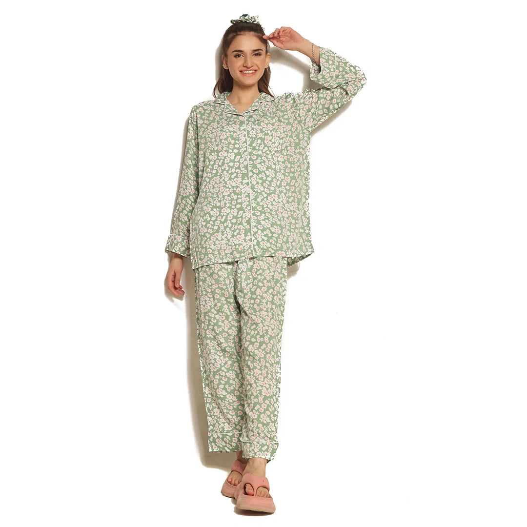 TNW Mint Bloom Linen Pajama Suit