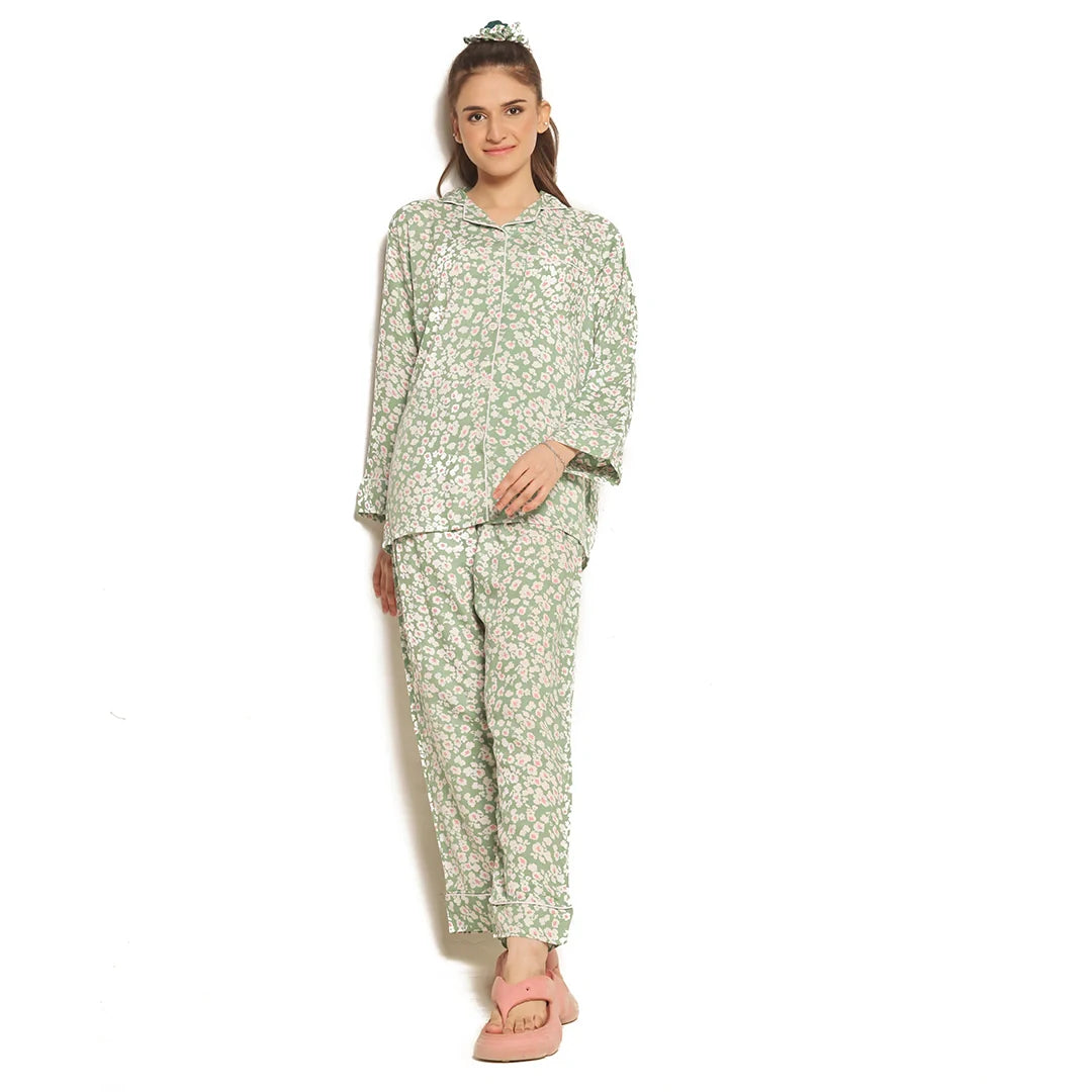 TNW Mint Bloom Linen Pajama Suit