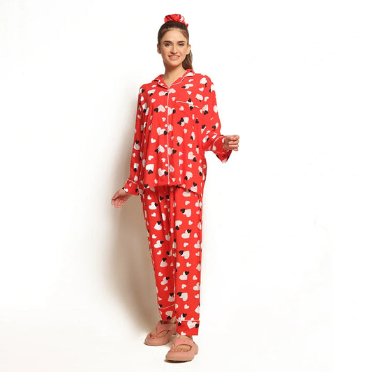 TNW Sweetheart Red Linen Pajama Suit