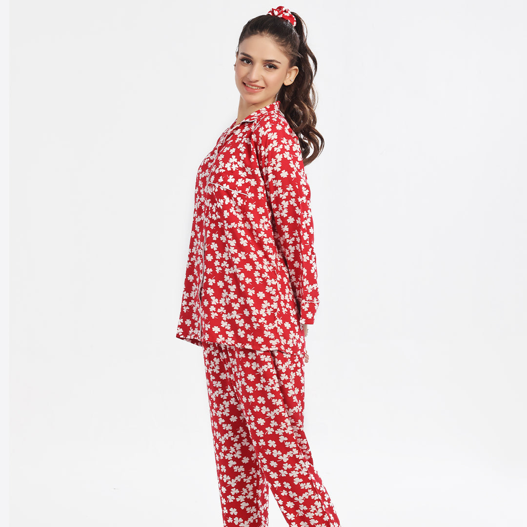 TNW Autumn Red Linen Pajama Suit