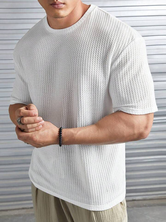 WHITE- Waffle Knit -DROP SHOULDER