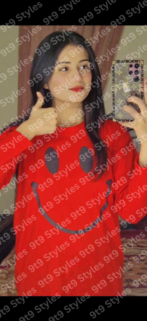 11.11 Sale Red Smiley Full Sleeves Printed Pajama Night Suit