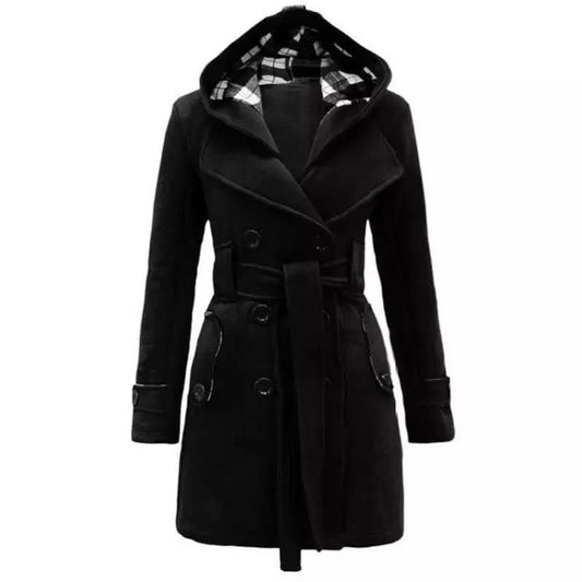 LONG HOODED COAT - Black