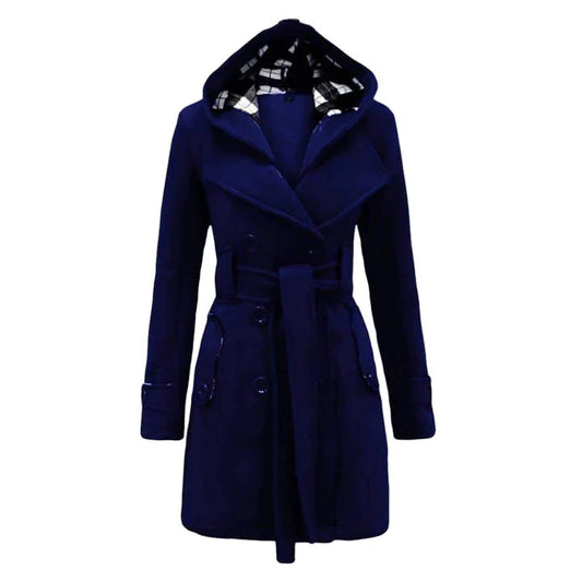 LONG HOODED COAT - NAVYBLUE