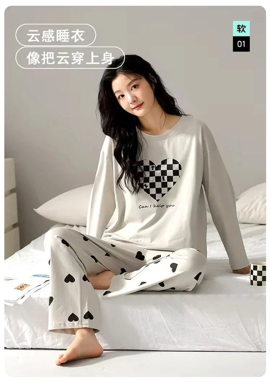 CHECKERED HEART PRINTED PJ SUIT FULL SLEEVES