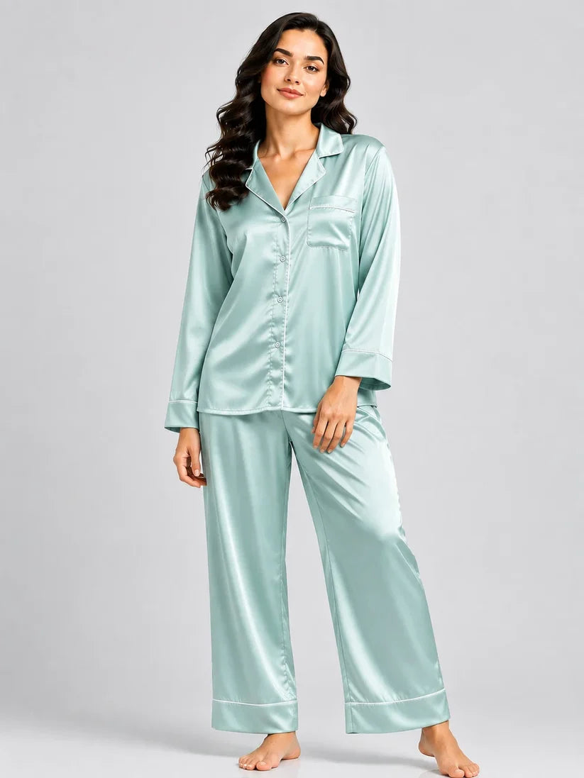 Plain Silk Night Suit - SEAFOAM GREEN