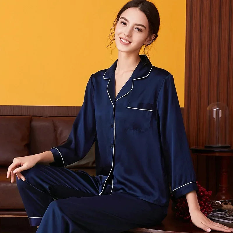 11.11 Sale-Silk Night Suit - Navy