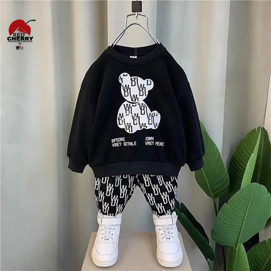 Black Bears Print Sweatshirt With Trouser For Kids