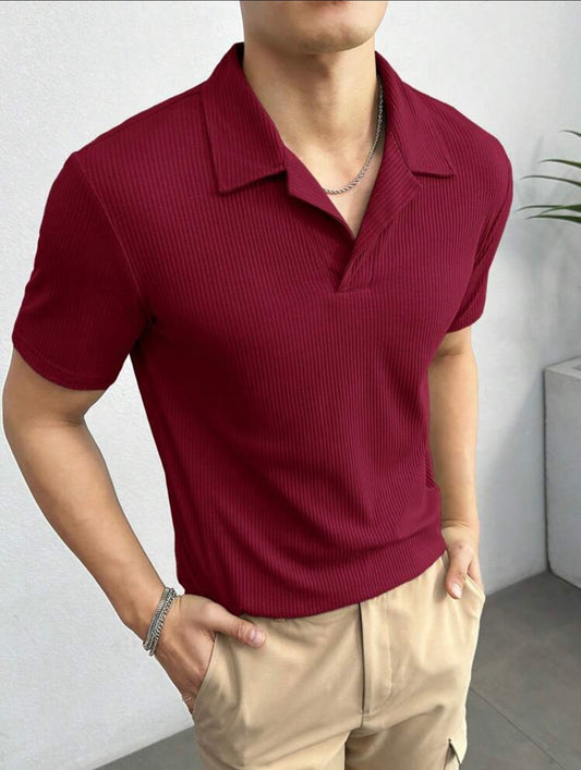 Premium Waffle Knitted Polo - Maroon