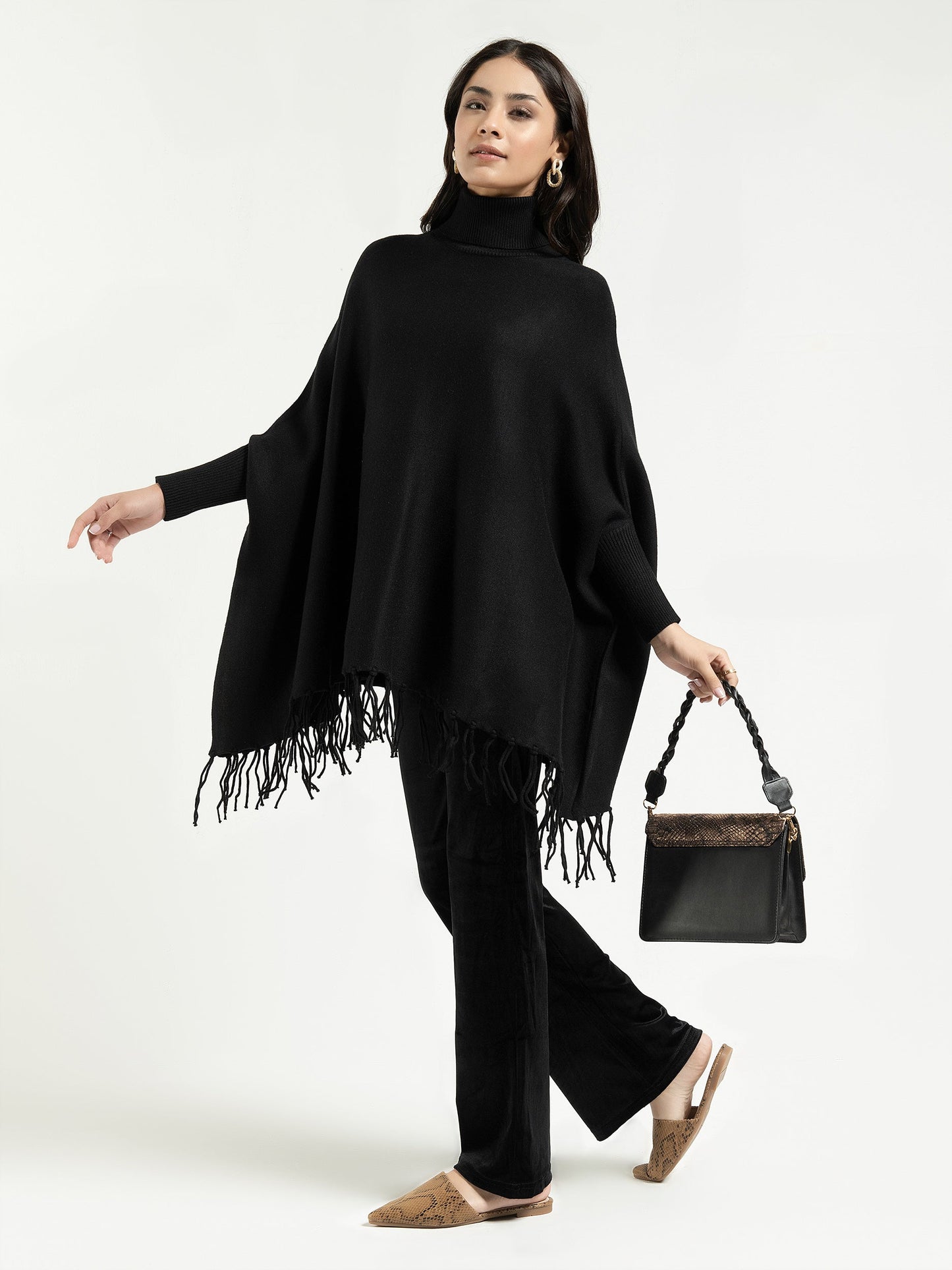 High Neck Cape Shawl - Black