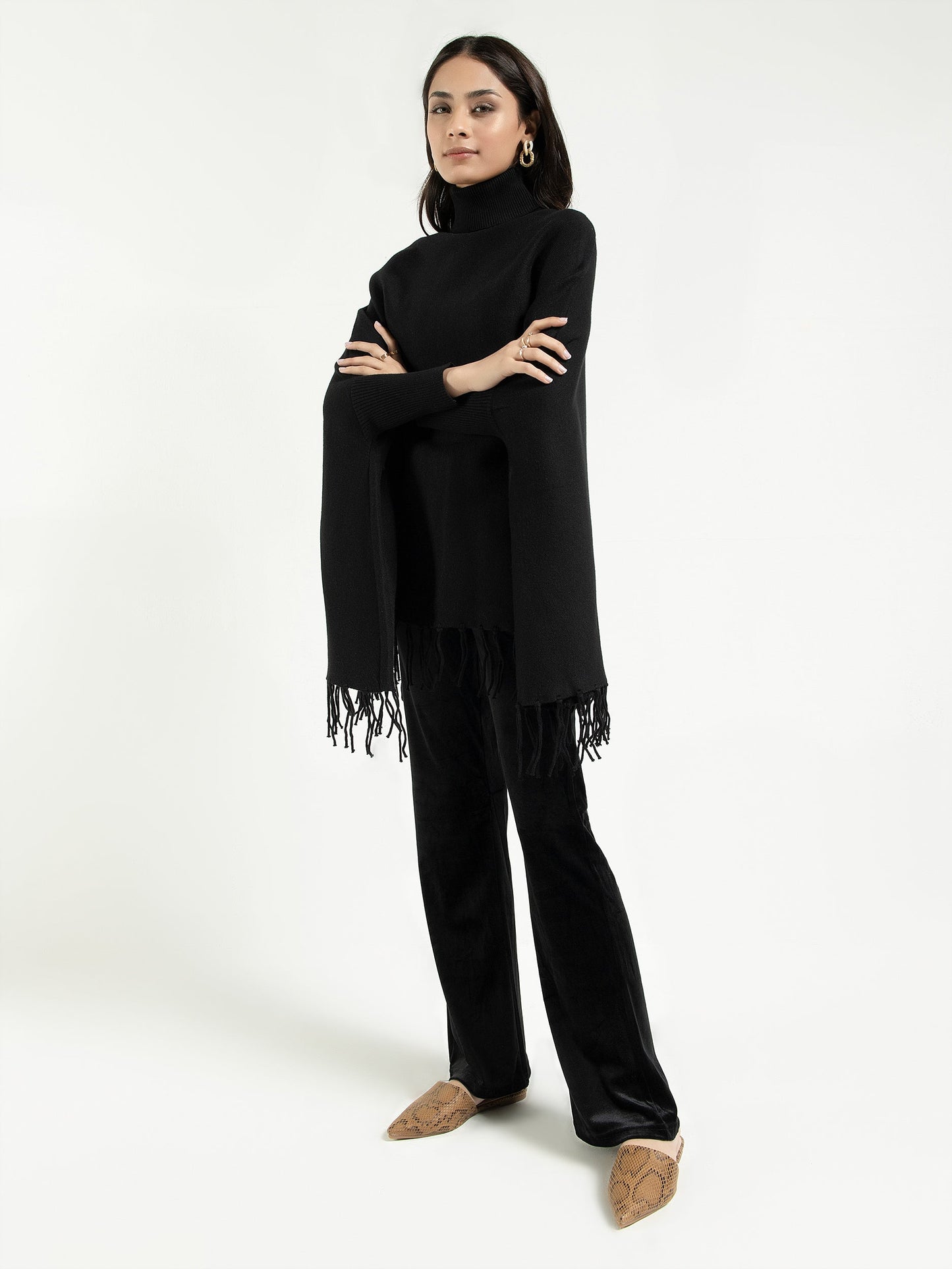 High Neck Cape Shawl - Black