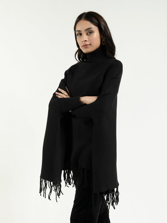 High Neck Cape Shawl - Black