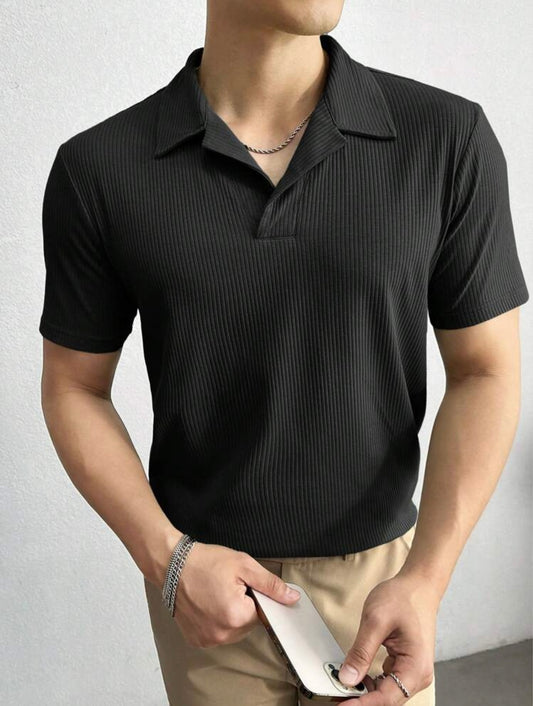 Premium Waffle Knitted Polo - Black