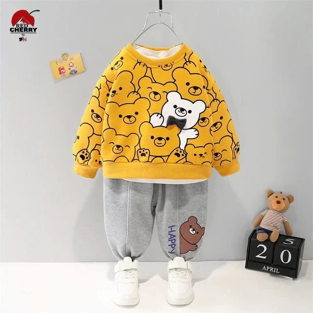 yellow Bears Print Sweatshirt With Trouser For Kids