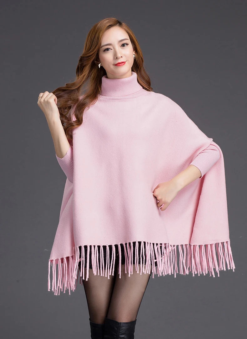 11.11 Sale-High Neck Cape Shawl - Pink