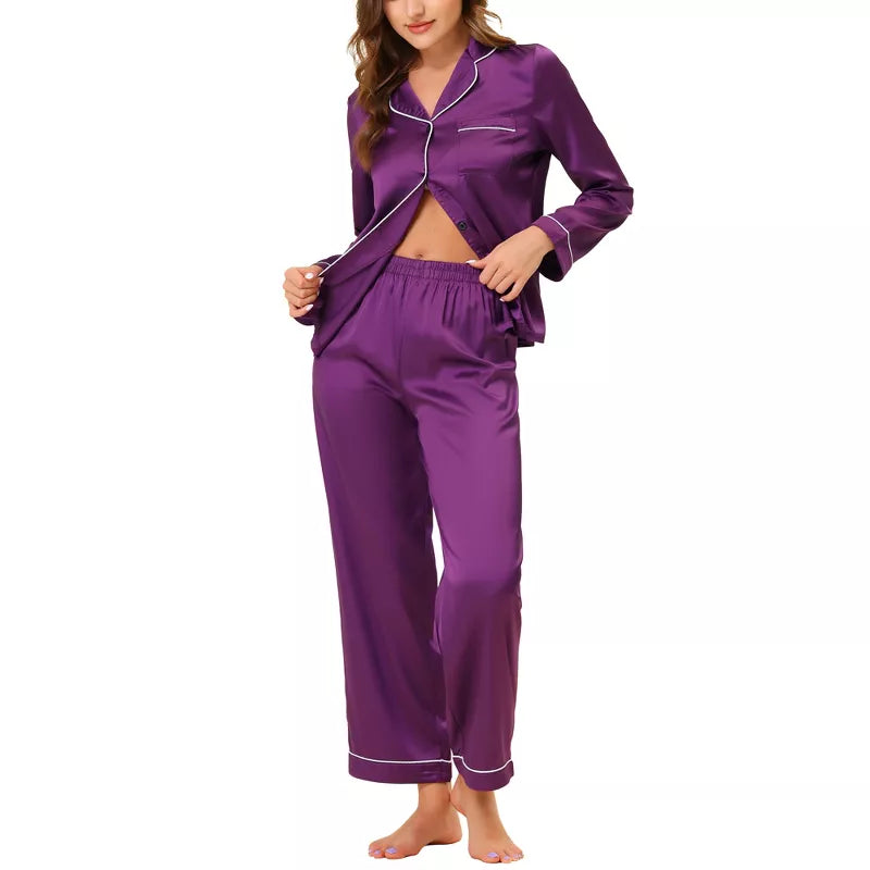 Silk Night Suit - Purple