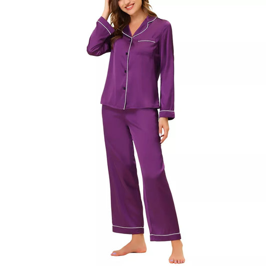 Silk Night Suit - Purple