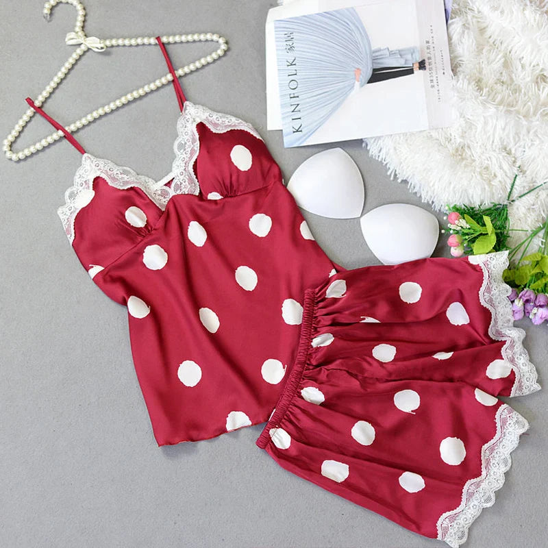 11.11 Sale-Polka Dot - 2pc Silk Inner & Shorts Cami Set