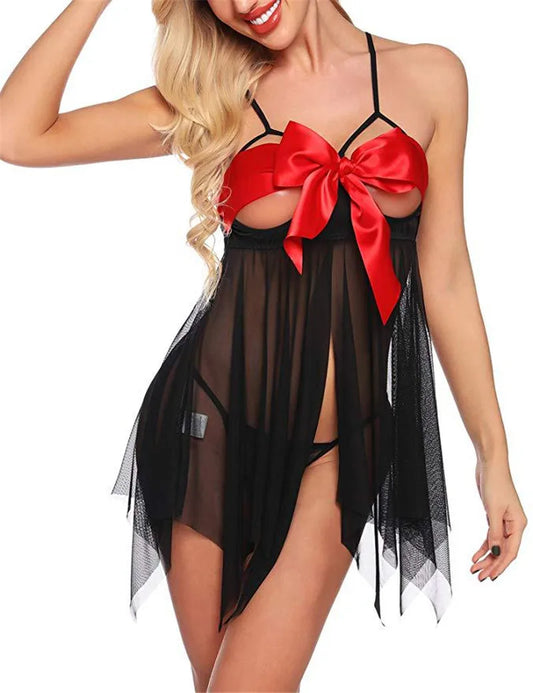 Softy Wear Bowknot Sling Front Open Short Lingerie sexy nightwear for adult funtime price in pakistan 