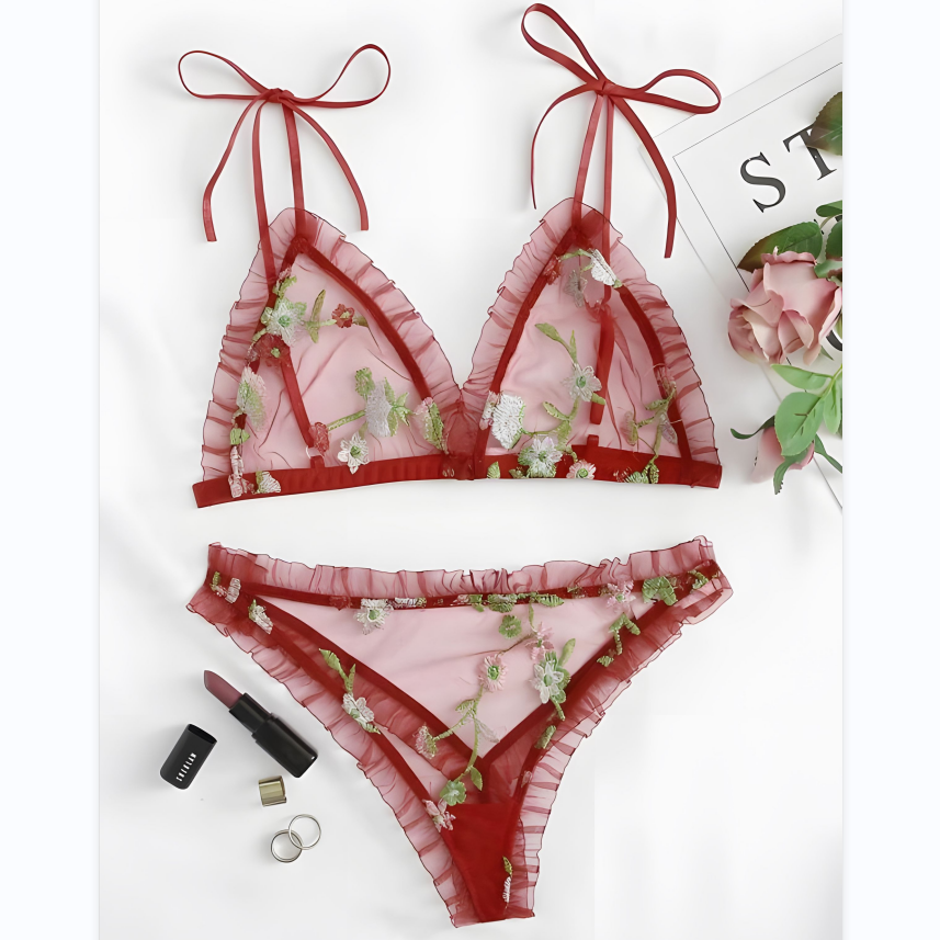 TNW ELI Floral Embroidered Transparent Bikini Set