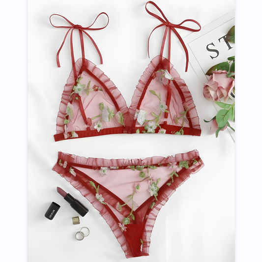 TNW ELI Floral Embroidered Transparent Bikini Set