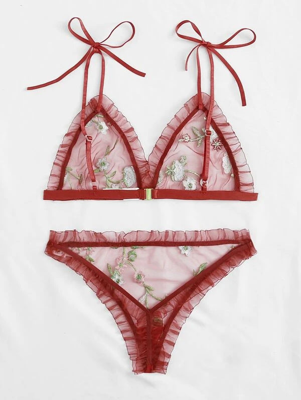 TNW ELI Floral Embroidered Transparent Bikini Set