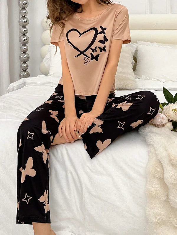 HEARTS AND BUTTERFLY PRINTED NIGHT SUIT