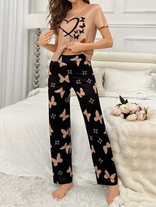 HEARTS AND BUTTERFLY PRINTED NIGHT SUIT