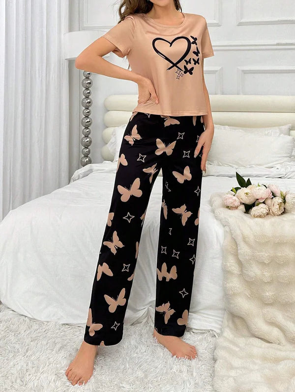 HEARTS AND BUTTERFLY PRINTED NIGHT SUIT