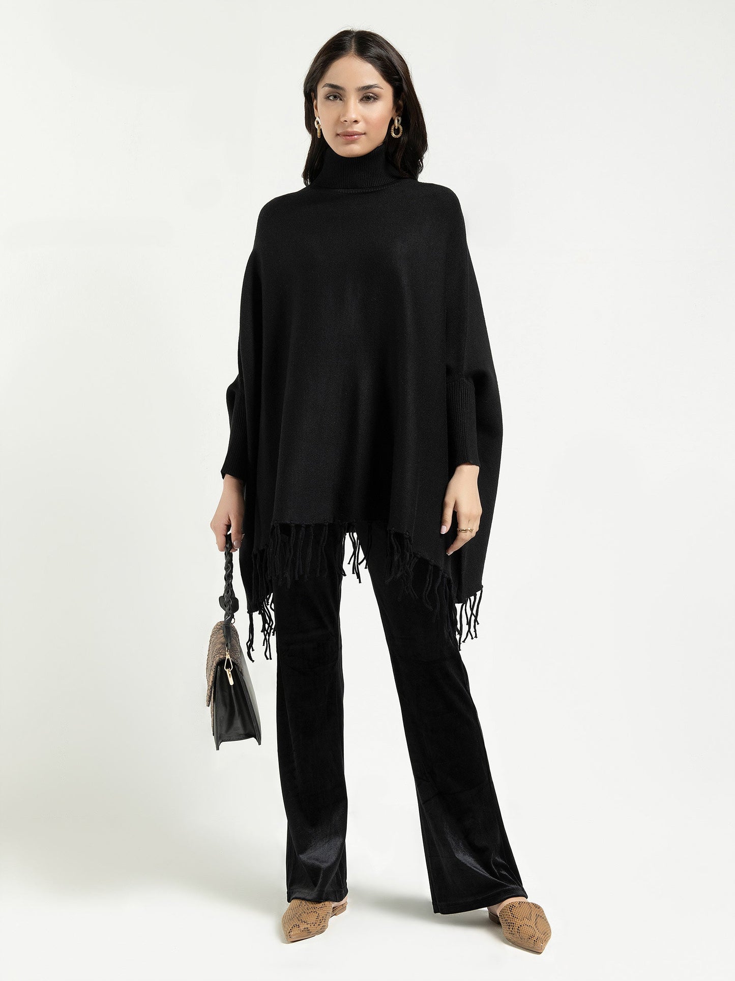 High Neck Cape Shawl - Black