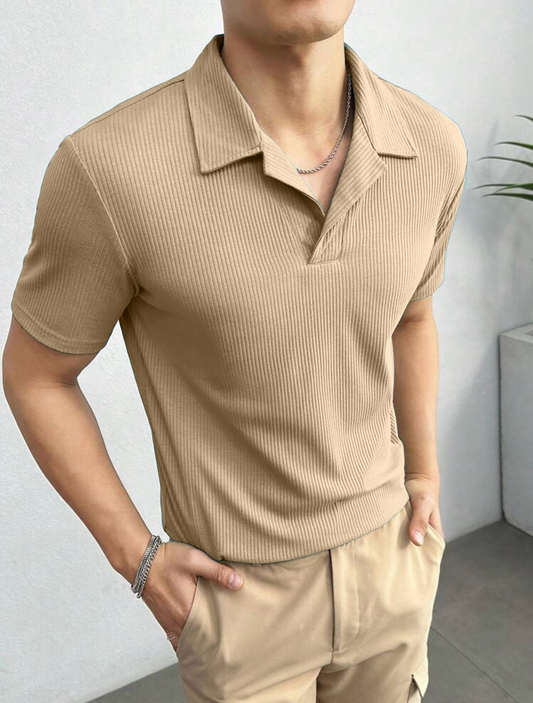 Premium Waffle Knitted Polo - Beige