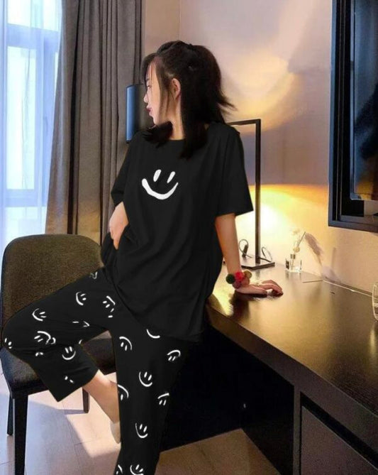 Black Smiley Half  Printed Suit