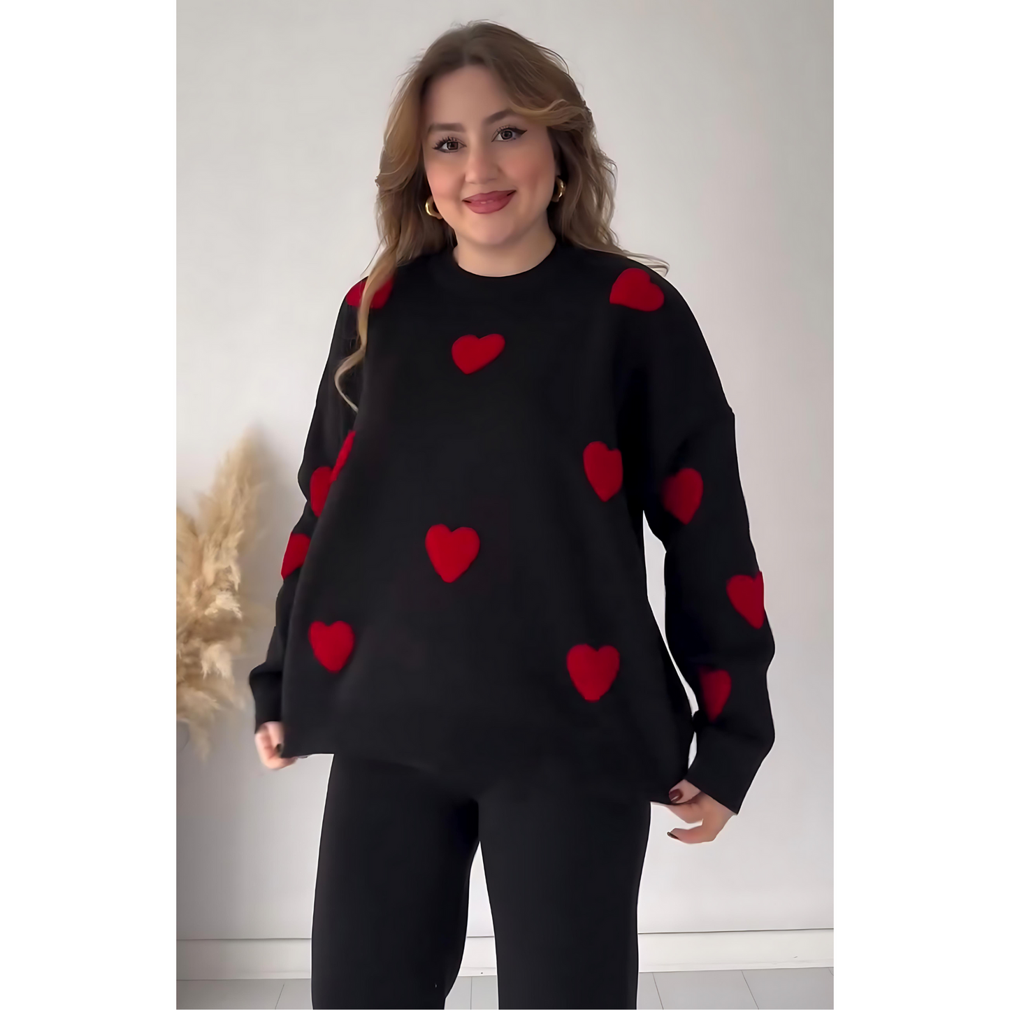 Fleece Pj Suit Love Hearts- Red Heart