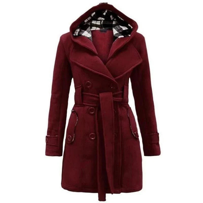 LONG HOODED COAT - Maroon