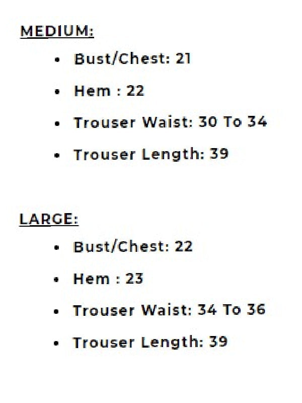 Softy Wear pj's size chart