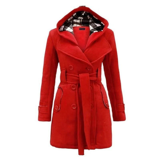 LONG HOODED COAT - Red