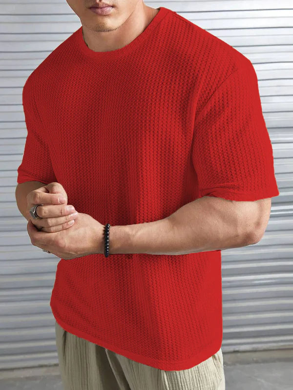 Red Waffle Knit -DROP SHOULDER