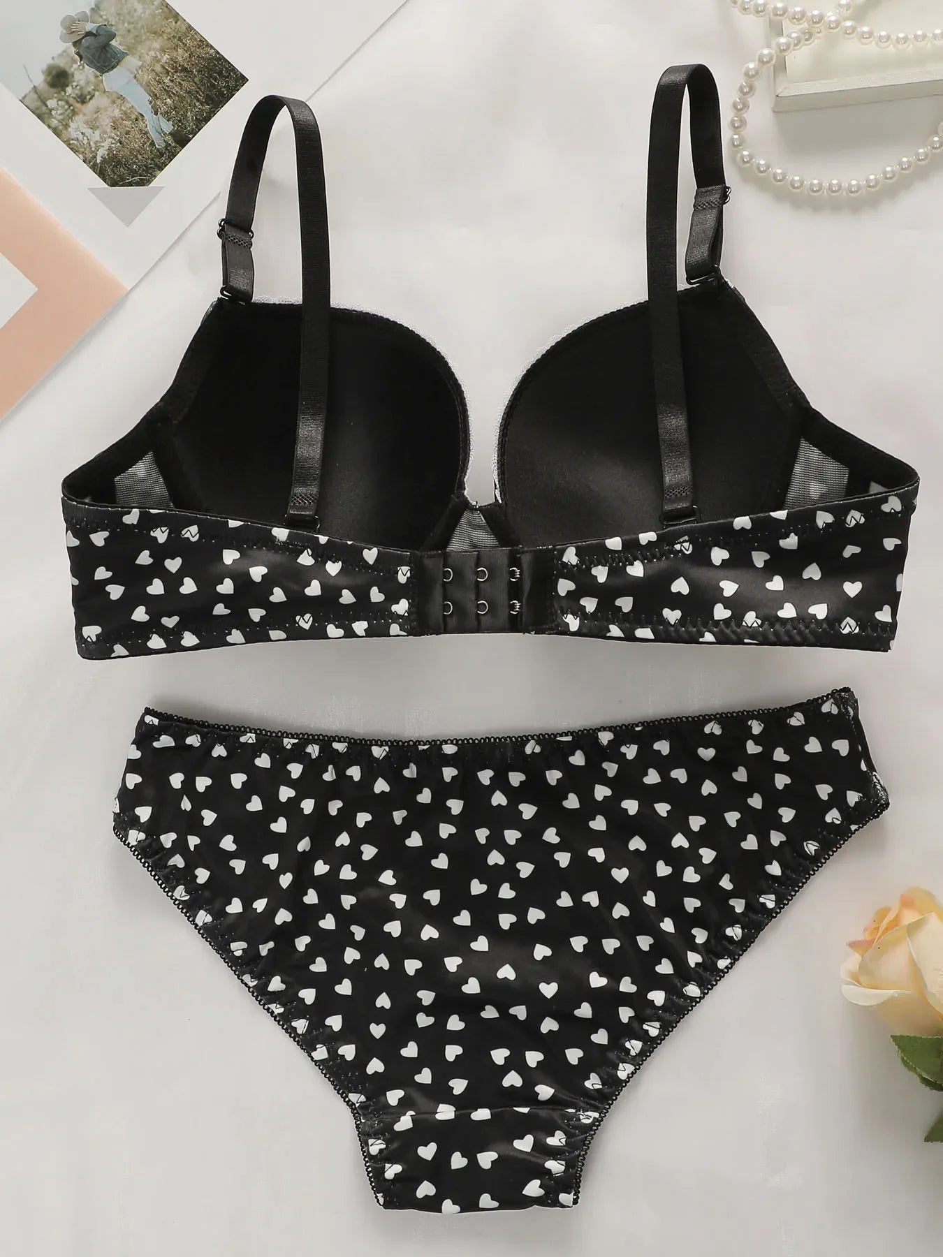 TNW Hearts Printed Padded Bra and Panty Set