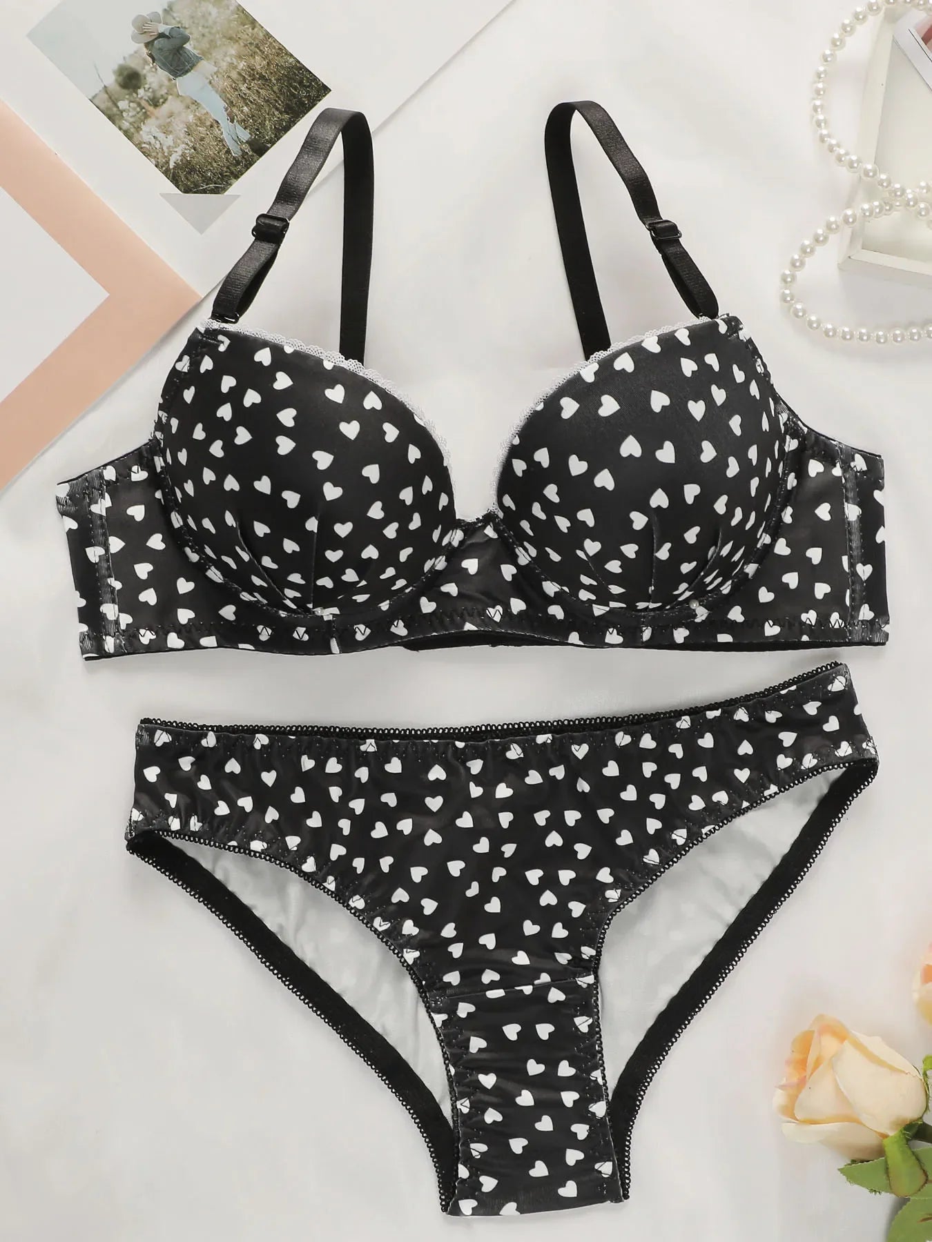 TNW Hearts Printed Padded Bra and Panty Set