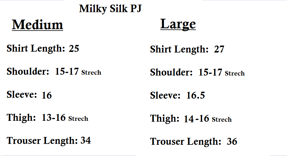 TNW pj's size chart  