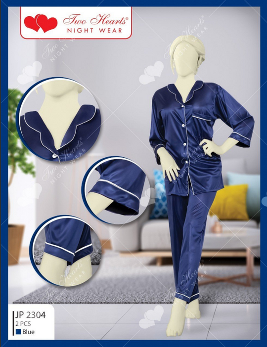 TNW Milky 100% Silk Imported Pajama Suit blue silk suit