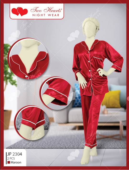 TNW Milky 100% Silk Imported Pajama Suit maroon silk suit 