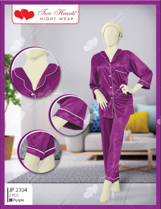 TNW Milky 100% Silk Imported Pajama Suit purple silk suit