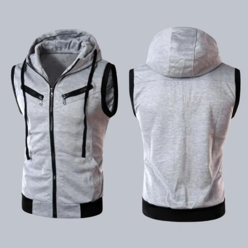 Sleeveless Hooded Zipper-Grey