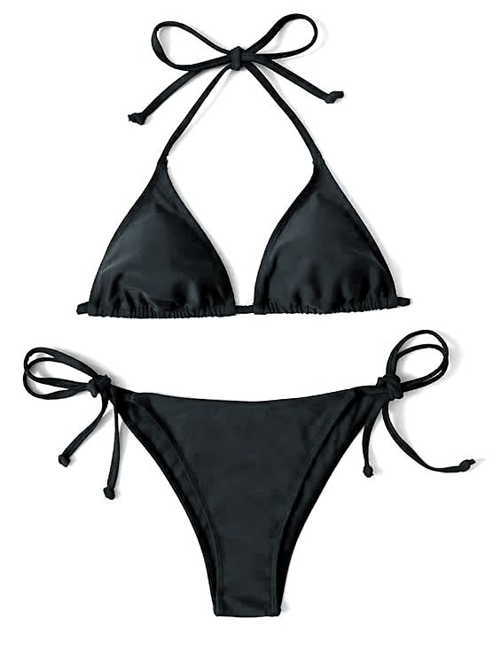 Softy Wear Heat Black Padded String Ribbed Bikini