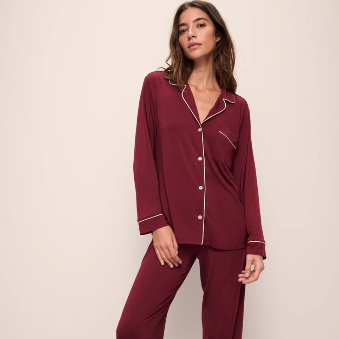 Silk Night Suit - Maroon