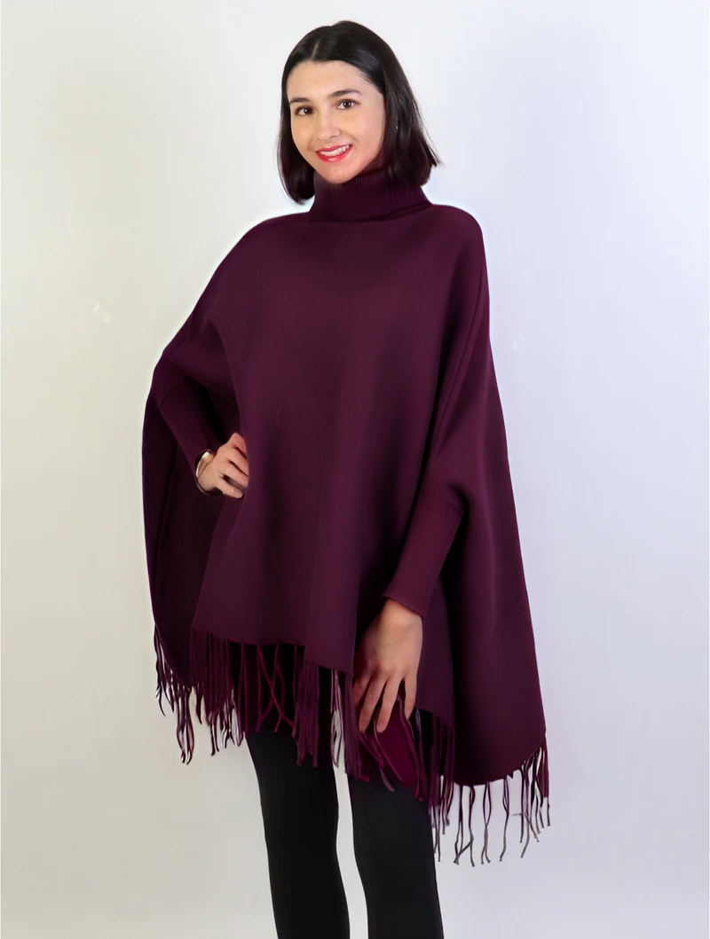 High Neck Cape Shawl - Maroon